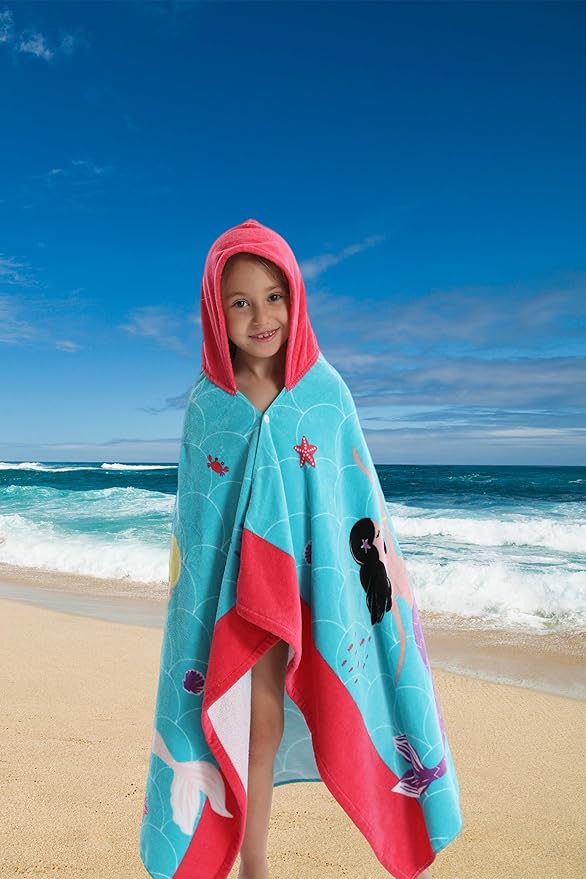 Kids Bath/Beach Towel Oversized 30" x 50" for 3 to 12 Years Boys Girls Swim Pool Cover-ups Super Soft and Absorbent Premium Cotton (ATBT-Mermaid A)
