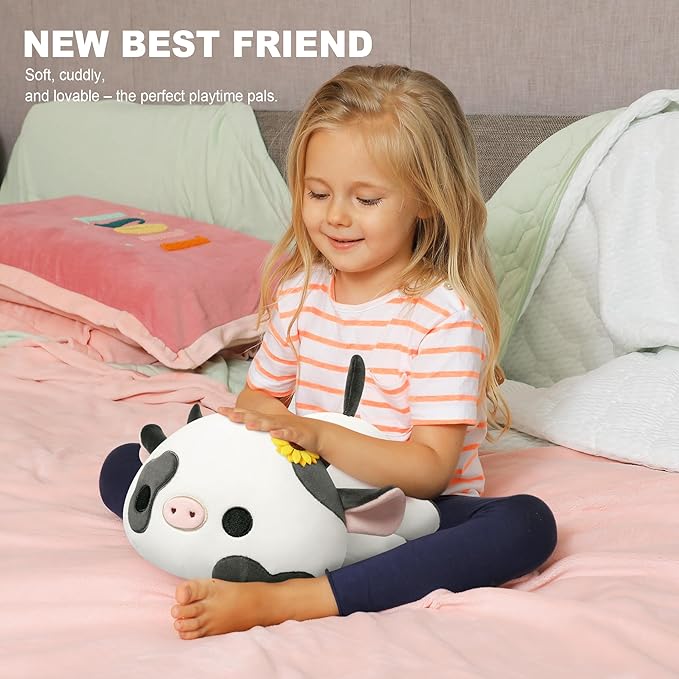 Onsoyours Cute Cow Plushie with Sunflower Headwear, Soft Stuffed Milk Cow Squishy Plush Animal Toy Flower Cow Pillow for Kids (Sunflower Cow, 12")
