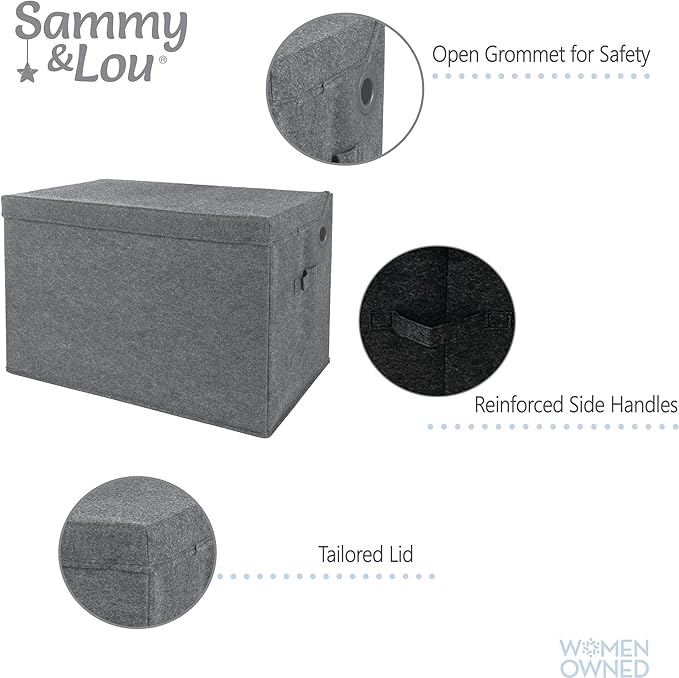Sammy & Lou Collapsible Felt Soft Toy Box Toy Chest for Toddlers Toy Storage Organizer with Handles and Hinged Lid, 22 x 14.5 x 15 inches, Charcoal Gray