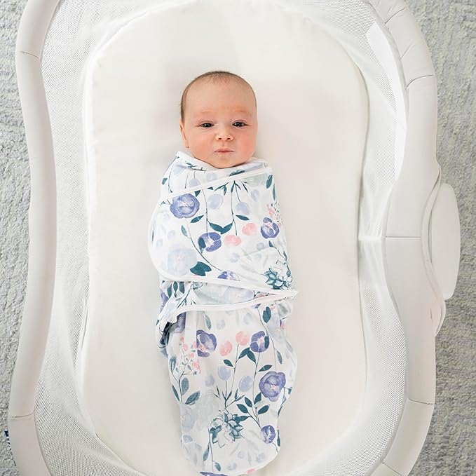 aden + anais, Cotton Knit Baby Wrap, Newborn Wearable Swaddle Blanket, 3 Pack, Flowers Bloom, 0-3 Months