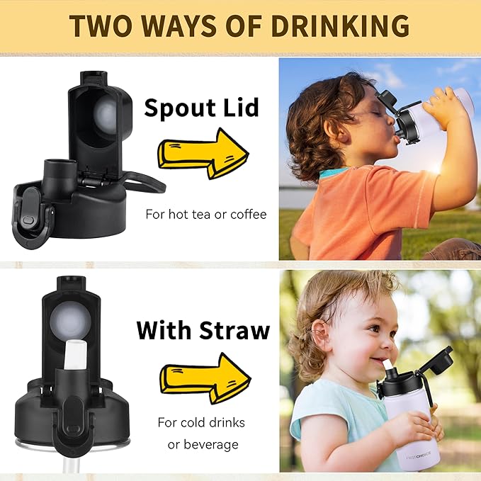 Kids Insulated Water Bottle with Straw,14oz Stainless Steel Water Bottle,BPA-free and Leak-proof,Double Wall Vacuum Water Flask for School,Gifts for Boys and Girls(14oz,Lavender)