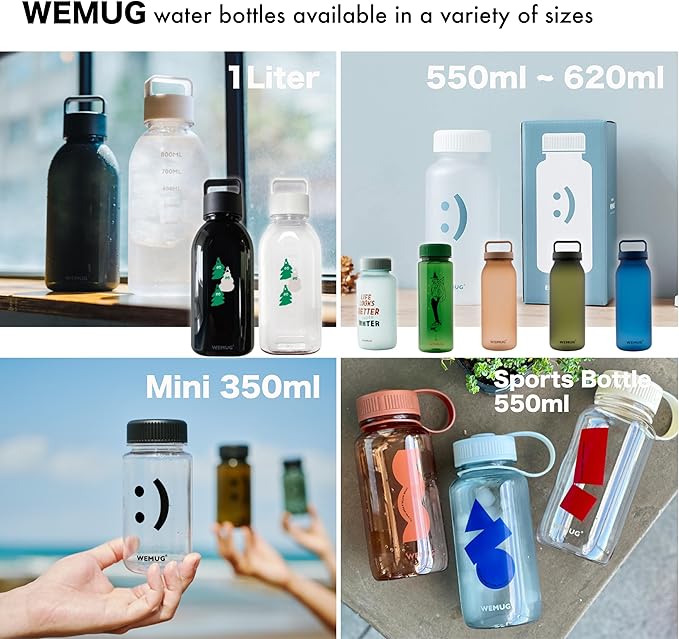 WEMUG Minimalist Water Bottle with Handle, Small 620 ml, BPA-Free Tritan Plastic, Compatible Filter (Optional, filter not included)