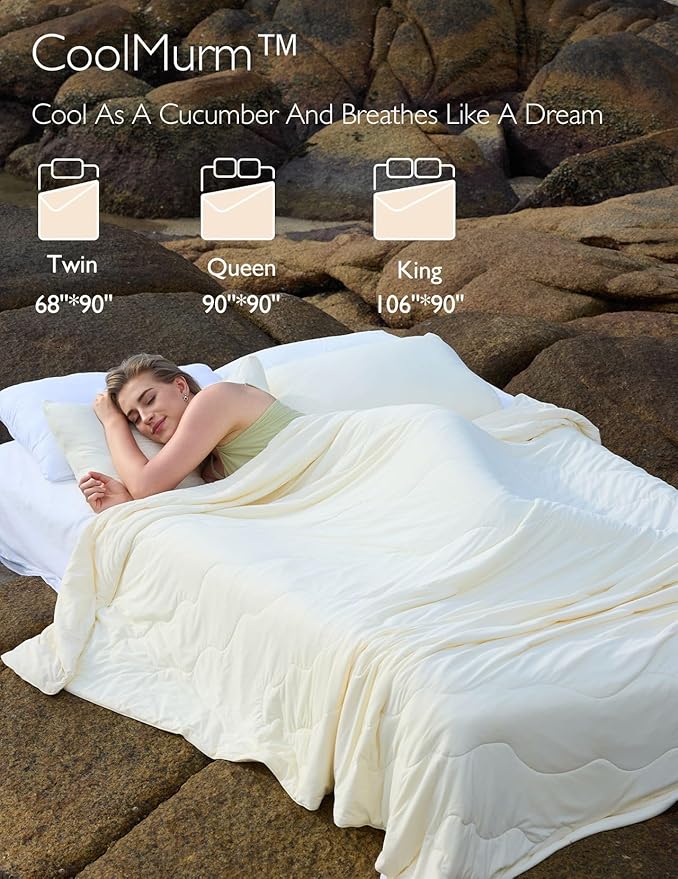Momcozy Life CoolMurm Cooling Comforter for Hot Sleepers, Full/Queen 90"x90" Pregnancy Cooling Blanket, All-Season Lightweight Soft Breathable Cooling Quilt Duvet, Stay Cool All Night, Beige Yellow