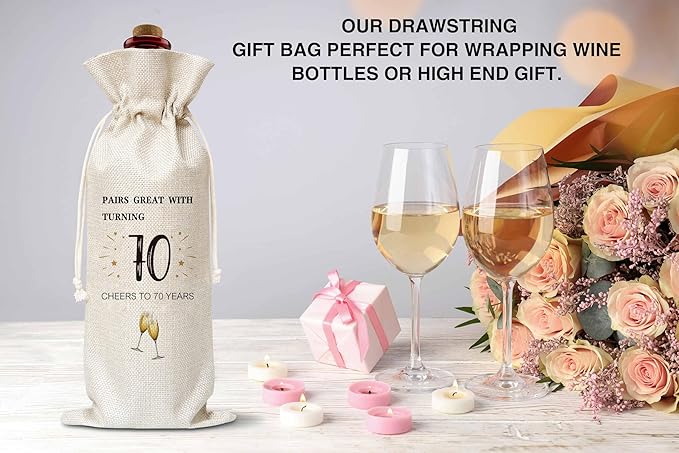 70th Birthday Wine Gift Bag, Cotton Burlap Wine Bags, 1954 Wine Bottle Cover Bag Birthday Gifts for Women, Men, Friends, Co-workers, Teachers, Grandpa, Grandma(03)