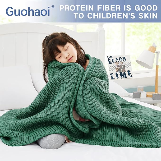 Knitted Weighted Blanket(Green 50"x60" 10lbs),Home Décor Cooling Throw Blanket for Hot Sleepers,Hand Made Chunky Knit Heavy Blanket or Adults Use on Twin Size Bed