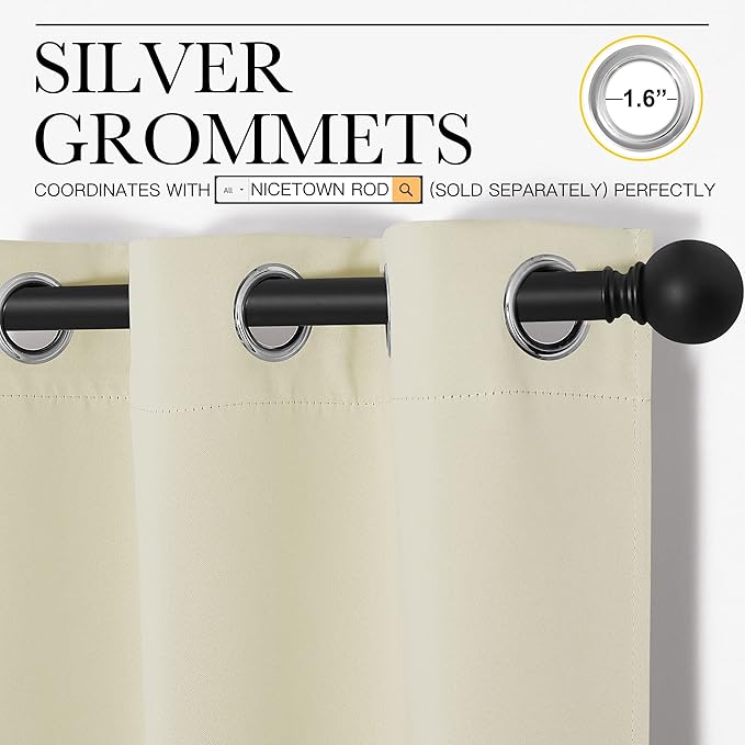 NICETOWN Kitchen Curtains for Decoration, Thermal Insulated Grommet Room Darkening Draperies/Panels for Laundry (Beige, 2 Panels, W42 x L68 inches)