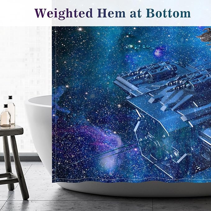 Aimego Extra Long Shower Curtain - Funny Cute Cool Cat on Fantasy Outer Space Galaxy Universe UFO Fabric Cloth Shower Curtain Set with 12 Hooks Bathroom Decor Accessories Bathtub Curtain, 72"x84"