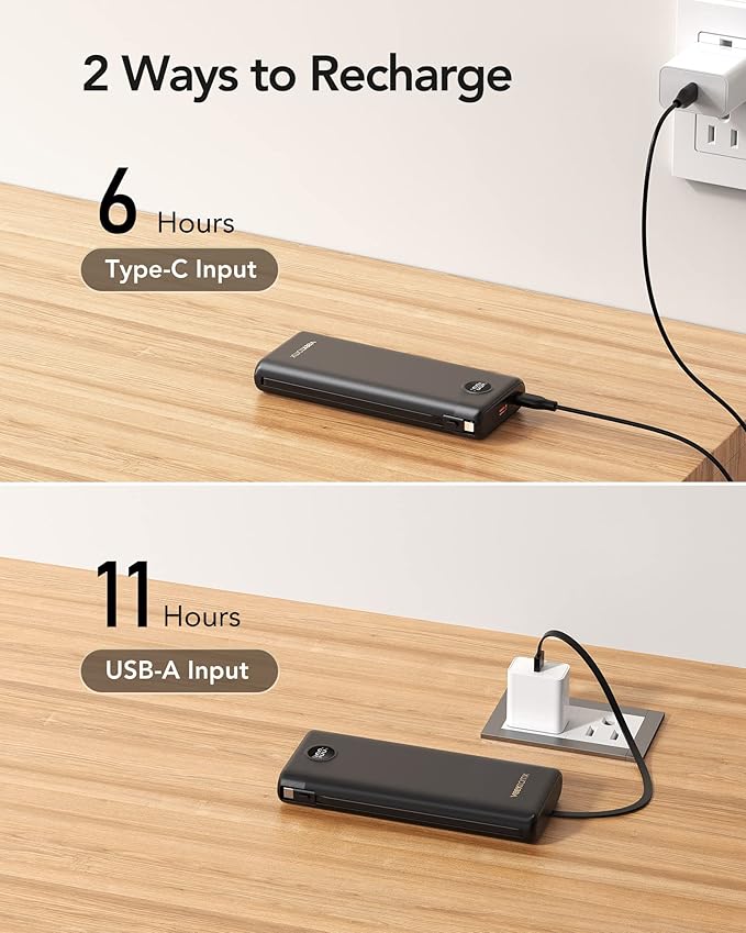 VEEKTOMX Power Bank 30000mAh, 22.5W Fast Charging Portable Charger built in cables, USB C Battery Pack, External Travel Battery Bank Compatible with iPhone, Samsung, Android Devices for Travel(1 Pack)