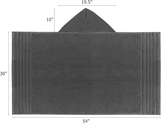 Hooded Bath Towel Wrap - Super Zero Twist 100% Cotton Large Oversized Hooded Kids Towel - Toddler Shower Pool Beach Towel - Super Soft Absorbent Quick Dry Easy Care Gift - 30 x 54 - Grey