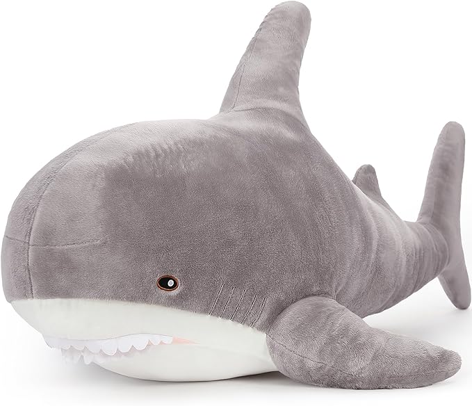 MorisMos Grey Shark Plush Toy, 51in Stuffed Animal, Giant Shark Stuffed Toy for Kids, Cuddly Plush, Birthday, 51 inch