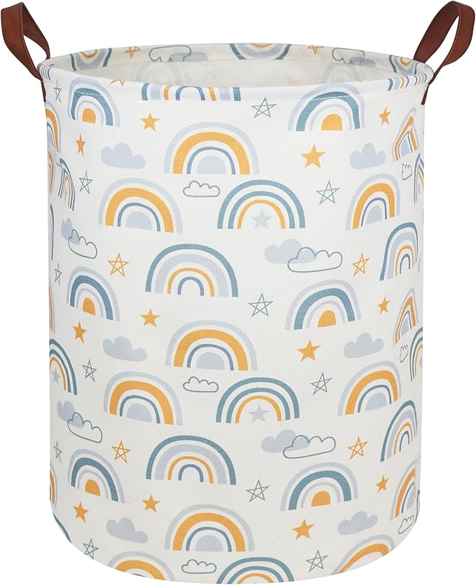 Kids Laundry Hamper,Rainbow Laundry Basket Collapsible Girls Storage Baskets for Home Decor,Office,Toy Organizer,(Bule Rainbow)