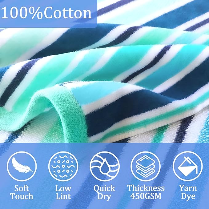 VOOVA & MOVAS Teens Hooded Poncho Towels (8-16Years), 100% Cotton Thick Poncho Towel Robe for Kids, Perfect for Pool, Beach, Bath and Gifts,Blue Green Stripe