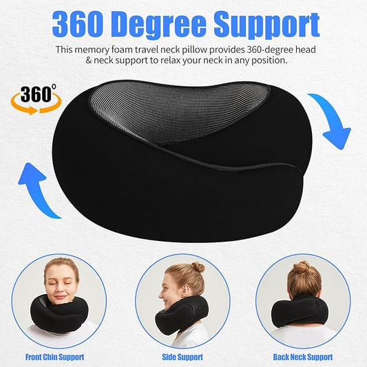 Travel Pillow Neck Pillow 2024, Memory Foam Neck Pillow Airplane, 360° Travel Neck Pillow Soft Neck Pillow for Traveling, Portable Travel Pillows for Airplanes Offices and Cars