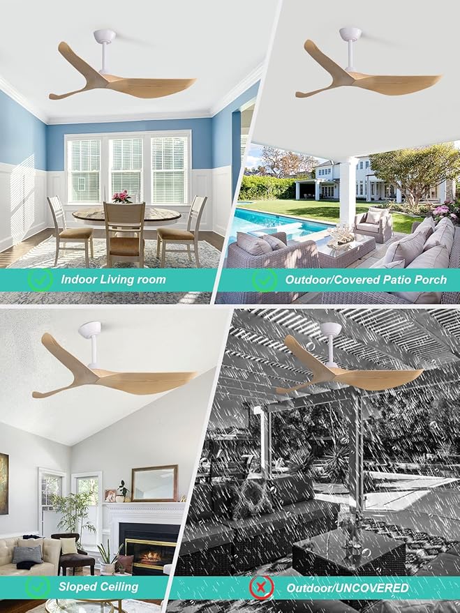 Sofucor 52" Ceiling Fan no Light and Remote Control, Modern Ceiling Fan without Light, Indoor Outdoor Ceiling Fan with Reversible Motor, 6 Speeds, Burlywood