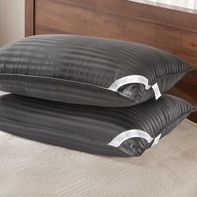 Basic Beyond Queen Size Pillows for Sleeping - Soft Down Alternative Pillows Luxury Hotel Collection Bed Pillows Queen Size Set of 2,Black,20x28 Inches