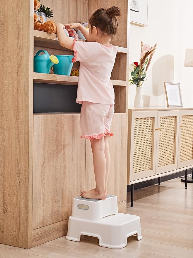 HEETA Step Stool for Kids and Toddler, Anti-Slip Sturdy Step Stool for Toilet Potty Training Stool, 2 in 1 Step Stool to Reach Kitchen Counter or Sink, with 2 Separate Small Stool