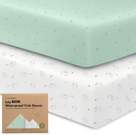 2-Pack Waterproof Crib Sheets for Boys, Girls - Viscose Derived from Bamboo Crib Sheets Neutral, Crib Mattress Protector Sheet, Soft Toddler Bed Sheets, Fitted Baby Crib Sheets Girl, Boy (Bunnies)