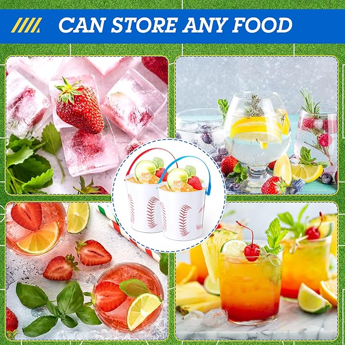 Mifoci Baseball Small Plastic Bucket with Handles 34 oz Versatile Baseball Treat Bucket Baseball Ice Bucket Bulk for Wine Beverage Baseball Party Bar Alcohol Beer Snack Drink Pail Gifts(10 Pcs)