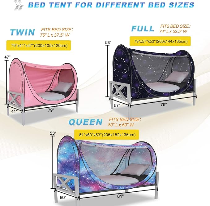porayhut Privacy Pop up Eclipse Bed Tent Bed Drapes (Blue, Full)