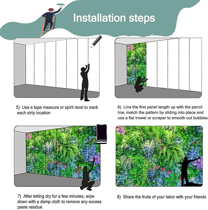 Green Tropical Plant Background Wall for Living Room Decor (Not Peel and Stick)