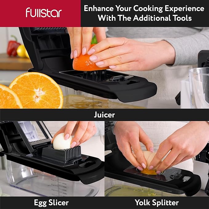 Fullstar Vegetable Chopper - Food Chopper - Onion Chopper - Vegetable Slicer & Spiralizer - Veggie Chopper with Container - Kitchen Gadgets - Home Essentials - Kitchen Accessories (8 in 1, Black)