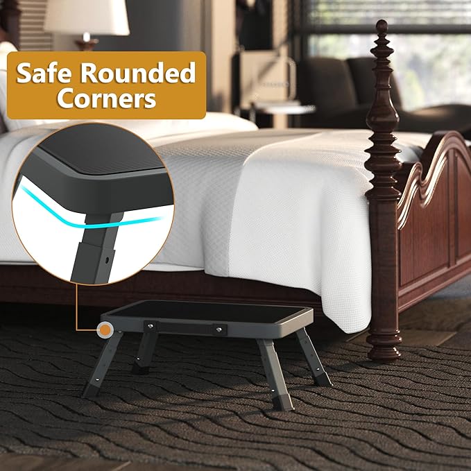 Folding Step Stool for Adults Kids with Non-Slip Platform, Height-Adjustable Sturdy Metal Stepping Stool, Bed Steps for High Beds,Collapsible Foot Step Stool for Bathroom Bedroom Kitchen RVs,Dark Gray