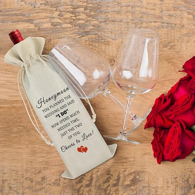Wedding Gift Honeymoon Gift for Wife Husband Wine Bag Wedding Appreciation Gift for Wedding Planner Officiant Burlap Wine Wrap Bag Wedding Day Gift for Bride Groom Valentines Day Christmas Gift