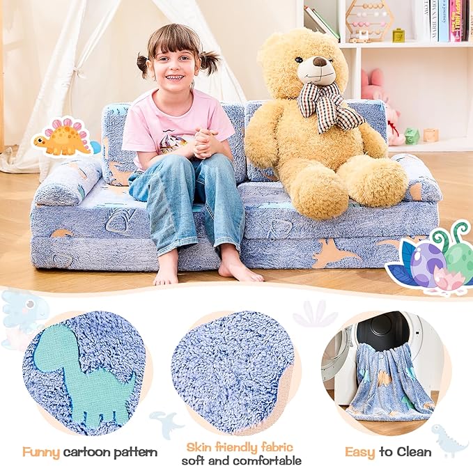Modular Kids Play Couch,Toddler Couch Kids Sofa,Child Sectional Sofa,Bedroom and Playroom Furniture for Toddlers,Convertible Foam and Floor Cushion for Boys and Girls,Glow in The Dark,Dinosaur