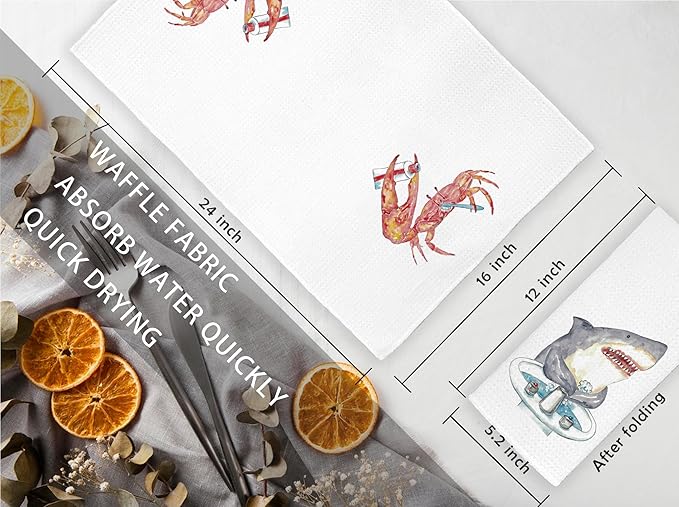 Funny Shark Crab Bathroom Hand Towels Set of 2 - Shark Bathroom Decor, Crab Decor, Wash Your Hands Bathroom Decor, Shark Gifts for Shark Lovers Women, Crab Gifts, 16x24 in