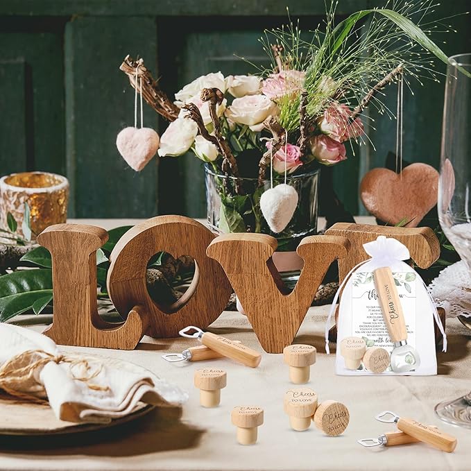 Barydat 36 Sets Wedding Favors Bulk for Guests Wine Corks Wooden Stopper Beer Bottle Opener Wedding Thank You Gift Card Organza Bag Wedding Appreciation Gifts for Bridal Shower