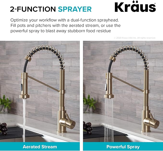 Kraus KPF-1610SFACB Bolden 18-Inch Single Handle Commercial Style Pull-Down Kitchen Faucet with Dual Function Sprayer, Spot Free Antique Champagne Bronze