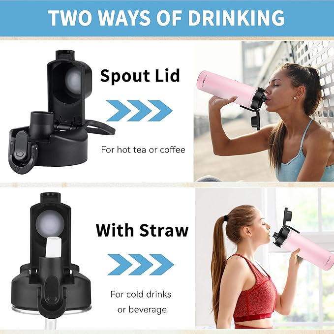 Insulated water bottle with Straw,24oz Stainless Steel Water Bottle for Adult Kids,Double Wall Vacuum Wide Mouth Insulated Water Bottle for Sports,BPA-free and Leak-proofοΌ24oz,PinkοΌ