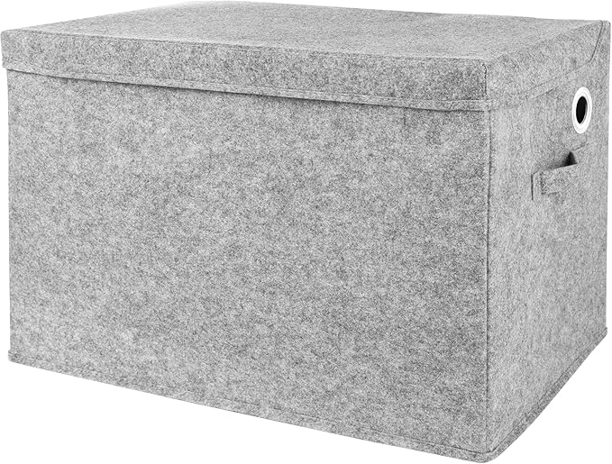 Sammy & Lou Collapsible Felt Soft Toy Box Toy Chest for Toddlers Toy Storage Organizer with Handles and Hinged Lid, 22 x 14.5 x 15 inches, Light Gray