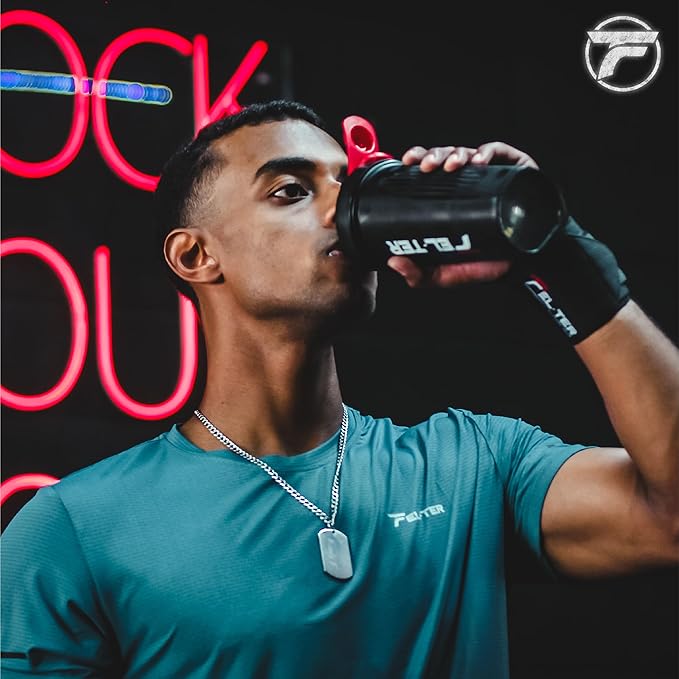 Protein Shaker Bottle – Shaker Bottle for Protein Mixes and Supplement Shakes, Protein Shaker Cup, Stainless Steel Shaker Ball Wire Whisk (Black, 24 - Ounce)