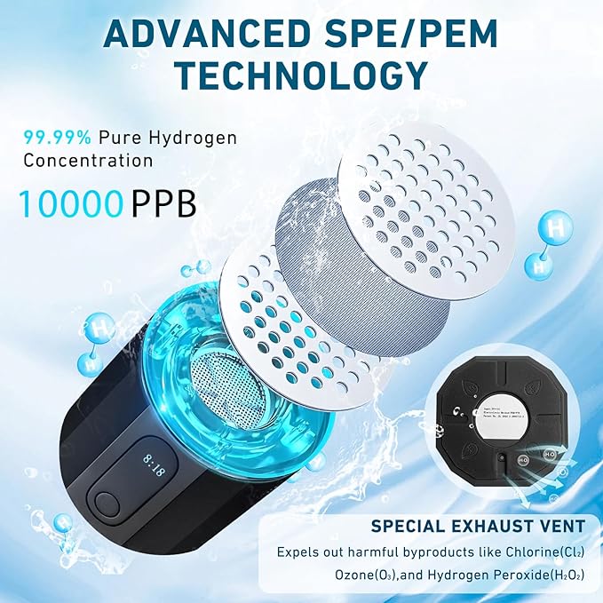 2024 New Upgrade 10000PPB Hydrogen Water Bottle Seven Colorful Light Double Anti-Slip and Leak-Proof Hydrogen Water Generator with Pressure Relief Valve-Black
