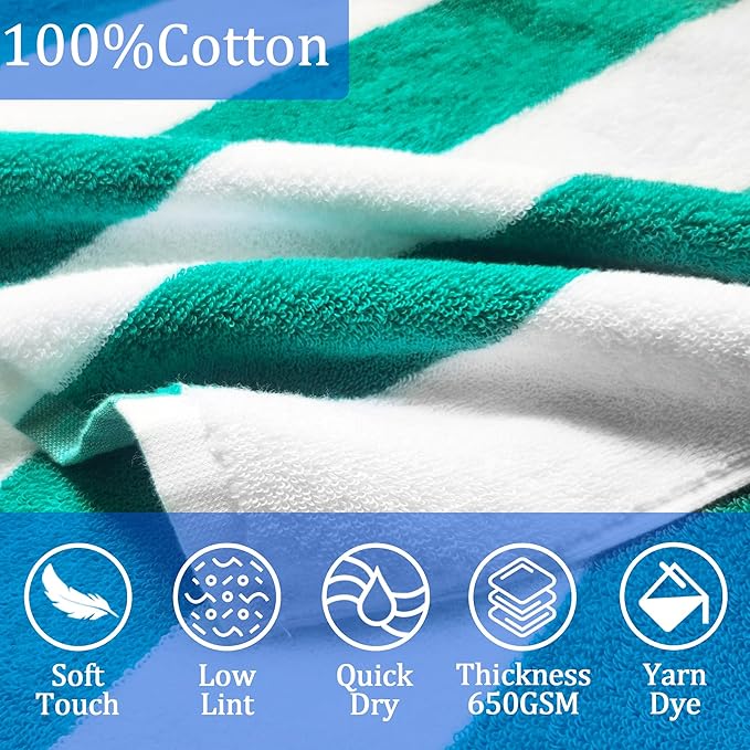 Terry Cloth Hooded Towel Poncho for Boys| Girls | Teens (8-16Years), 100% Cotton Thick Soft Absorbent Poncho Towel Robe for Kids, Perfect for Pool, Beach, Bath and Gifts, Aqua White Stripe