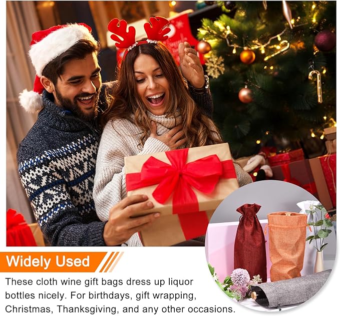 uxcell Burlap Wine Bags with Drawstrings, 12Pcs Wine Gift Bags Reusable Wine Bottle Bags with Ropes and Tags for Wedding, Birthday, Travel (14 x 6.3 In, White)