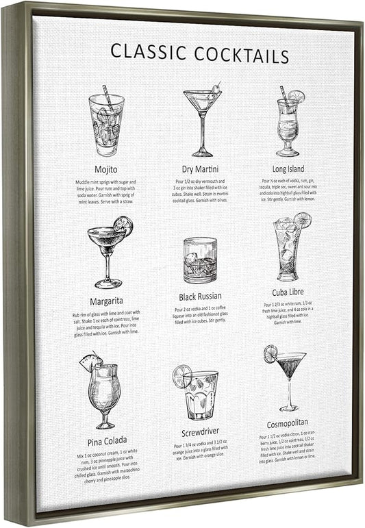Stupell Industries Classic Cocktails Mixed Drinks Kitchen Bar Sign Chart, Design by Lettered and Lined