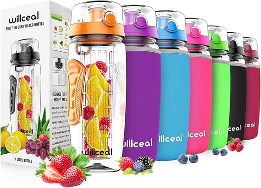 Fruit Infuser Water Bottle 32oz- Durable, Large - BPA Free Tritan, Flip Lid, Leak Proof Design - Sports, Camping