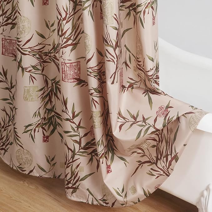 Saigon Farmhouse Printed Leaves Vintage Waterproof Polyester Fabric Brown Bamboo Country Cloth Bathroom Shower Curtain,Extra 78" W x 72" L
