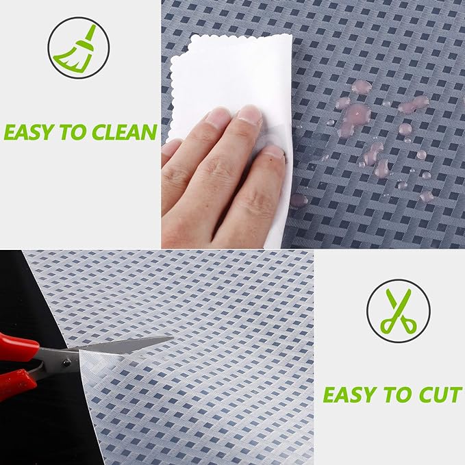 HooTown Refrigerator, Fridge, Shelf Liner and Drawer Mats 17.5 Inch Wide x 393.7 Inch Long, Non Slip EVA Plastic Washable Waterproof Pads for Kitchen Cabinet, Pantry Closet, Cupboard, Clear