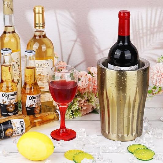 Wine Chiller Bucket Stainless Steel Double Wall Wine Cooler for Bottles Insulated Champagne Beer Ice Bucket for Parties