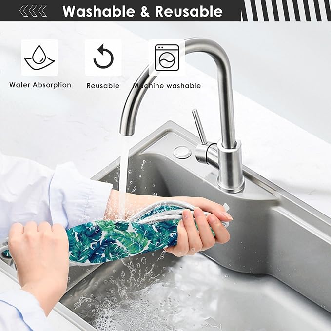 Kitchen Faucet Absorbent Mat,Turquoise Green Palm Leaves Water Splash Guard for Sink, Faucet Drip Catcher Thicken Sponge Microfiber Faucet Water Catcher Mat Sink Absorbent Mat for Kitchen 14x5in 2Pack