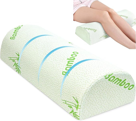 Large Knee Pillow for Side Sleepers Memory Foam Leg Pillows for Sleeping Yoga Bed Half Moon Bolster Pillow for Neck Pain Relief with Pillowcase 23.6"x8.7"x5"(Air Layer Green, Extended Size)