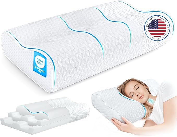 Cervical Neck Pillow King Size - Sandwich Dynamic Memory Foam Pillow for Sleeping, Adjustable Contour Ergonomic Orthopedic Cooling Pillow for Side, Back & Stomach Sleepers Soft
