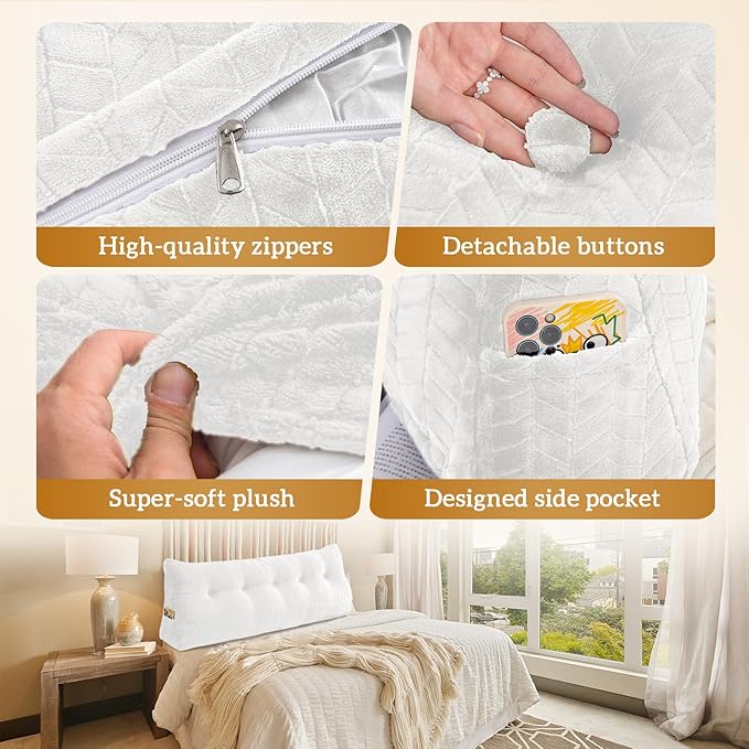 Triangular Wedge Headboard Pillow Large Bolster Bed Rest Reading Pillow Backrest Positioning Support Bolster Cushion with Removable Cover