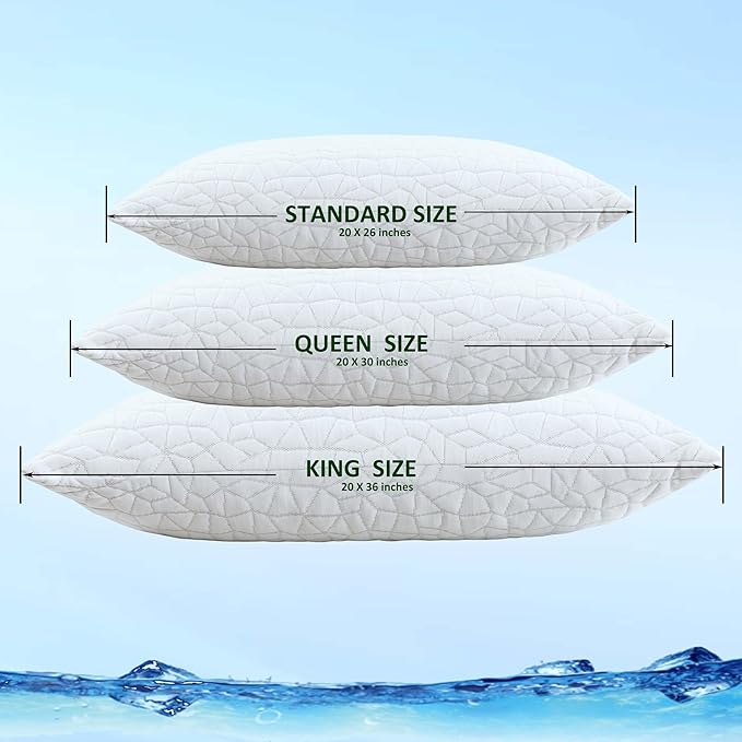 Cooling Pillows for Sleeping, Adjustable Shredded Memory Foam Bed Pillows King Size Set of 2, Cool Pillow for Hot Sleepers, with Extra Fill for Side Back and Stomach Sleepers