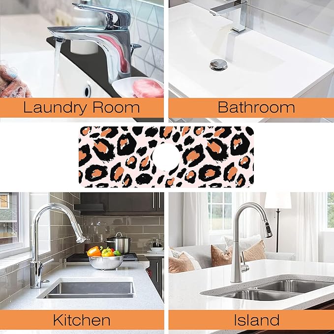 Kitchen Sink Splash Guard Faucet Mat Leopard Rosettes Sink Splash Guard Behind Faucet,1 PC Soft Diatom Mud Non-Slip Mat -for Kitchen,Sink Mat,Dish Drying Mat,Bathroom Faucet Mat 15.5"X5.5"