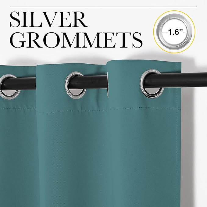NICETOWN Bedroom Curtain Panels Blackout Draperies, Thermal Insulated Solid Grommet Blackout Curtains/Drapes (Sea Teal, One Pair, 34 by 72-inch)