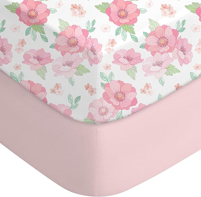 Baby Crib Sheets for Girls,2 Pack 28”x52”x8” Fitted Crib Sheets for Standard Crib and Toddler Mattress Soft Microfiber Baby Sheets for Crib (Floral White)